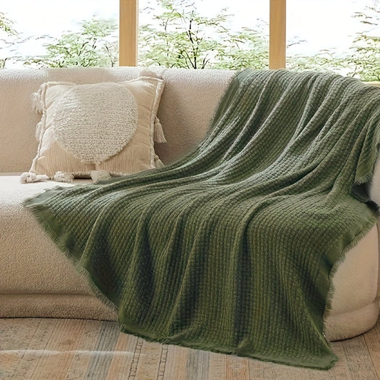 Soft and cozy knitted throw blanket in solid color, perfect for couch, bed, sofa, and home decor. Features tassels for added style and warmth.