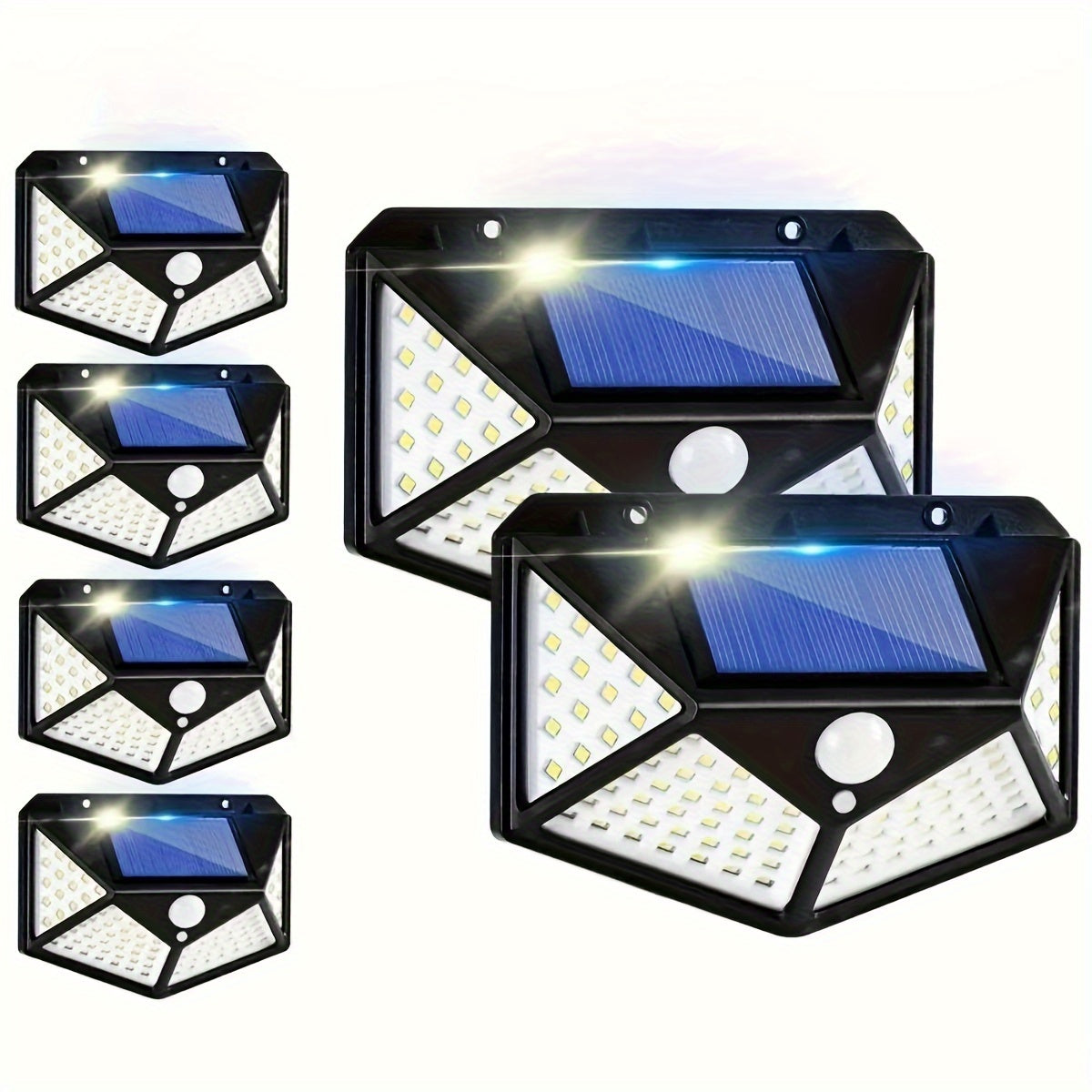 6pcs Staaricc smart solar LED Lights for outdoor use with 100 LEDs, motion sensor, 270° wide-angle illumination, and 3 lighting modes - ideal for yard, garden, patio, fence, driveway, and