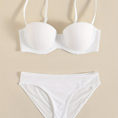 Smooth lingerie set including seamless bra, balconette bra, and bikini panties for women.