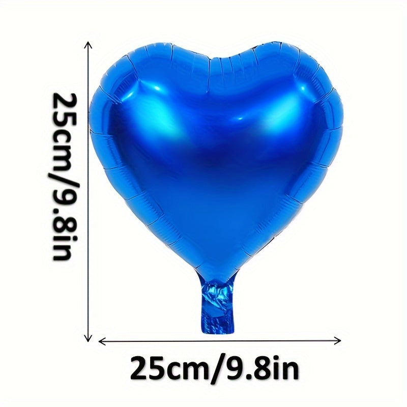 10 heart-shaped foil balloons for Valentine's Day, birthdays, weddings, anniversaries, themed events, engagements, and parties.