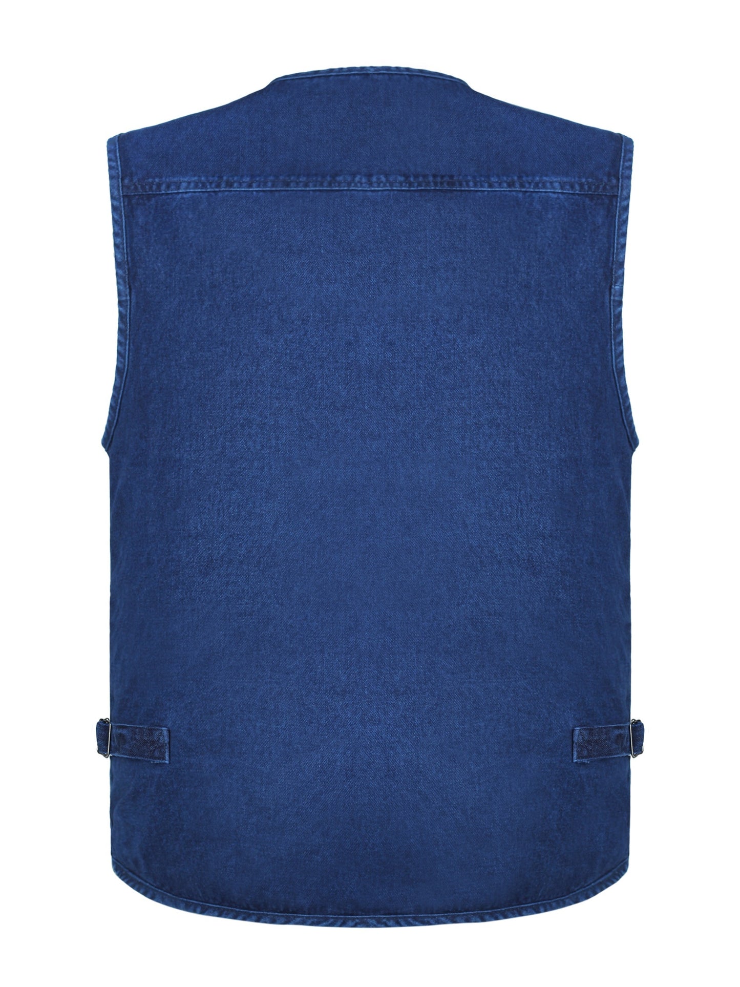 Men's sleeveless denim vest with multi-zipper design, made of 100% cotton. Perfect for outdoor spring and fall wear, casual and trendy.