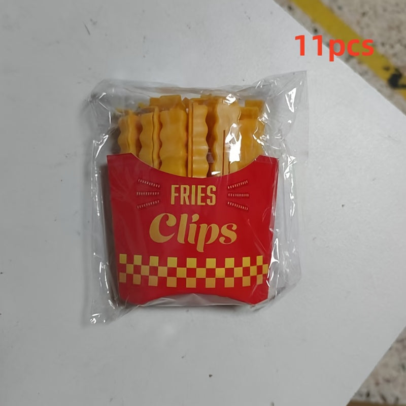 Set of 11 Fun French Fry Shaped Bag Clips - Keep Snacks Fresh with Reusable Sealers and Magnetic Fridge Stickers for Organizing and Storing in the Kitchen