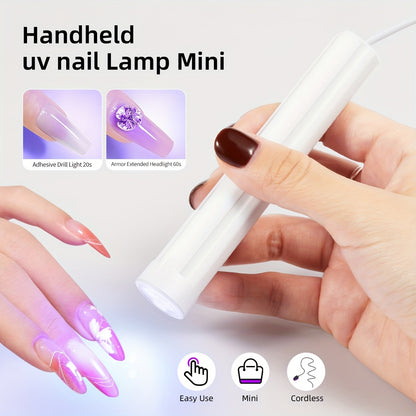 Portable UV Nail Curing Lamp Mini - Handheld LED gel polish dryer with direct plug-in design, USB powered unscented nail art lamp.