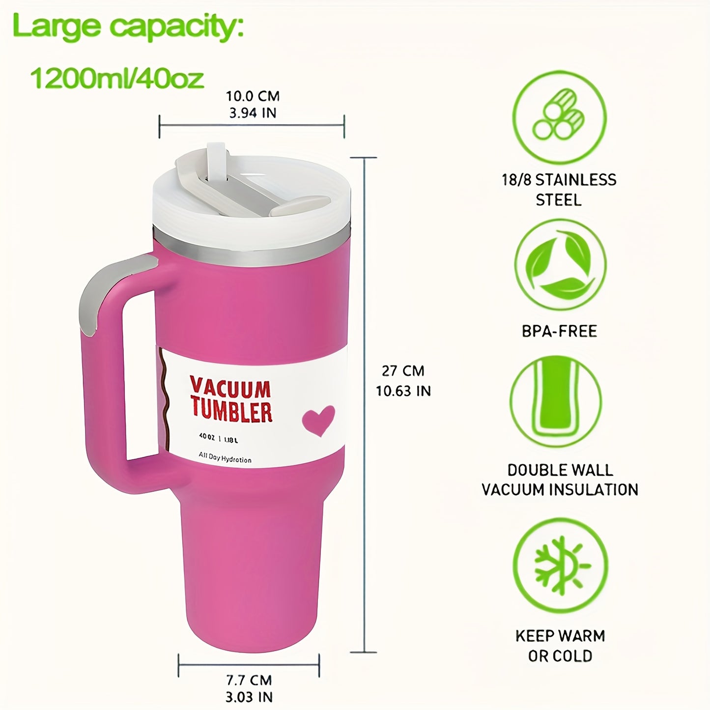 Sakura Train 40oz Stainless Steel Tumbler with Lid and Straw - BPA-Free, Shatterproof, Ideal for Iced Tea, Coffee, Smoothies. Great Gift for Holidays.