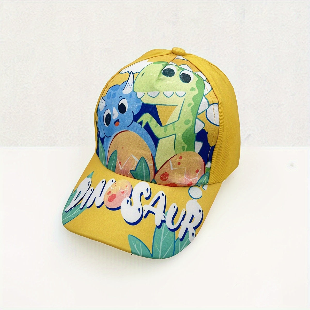 Adjustable cartoon dinosaur print baseball cap for boys and girls.