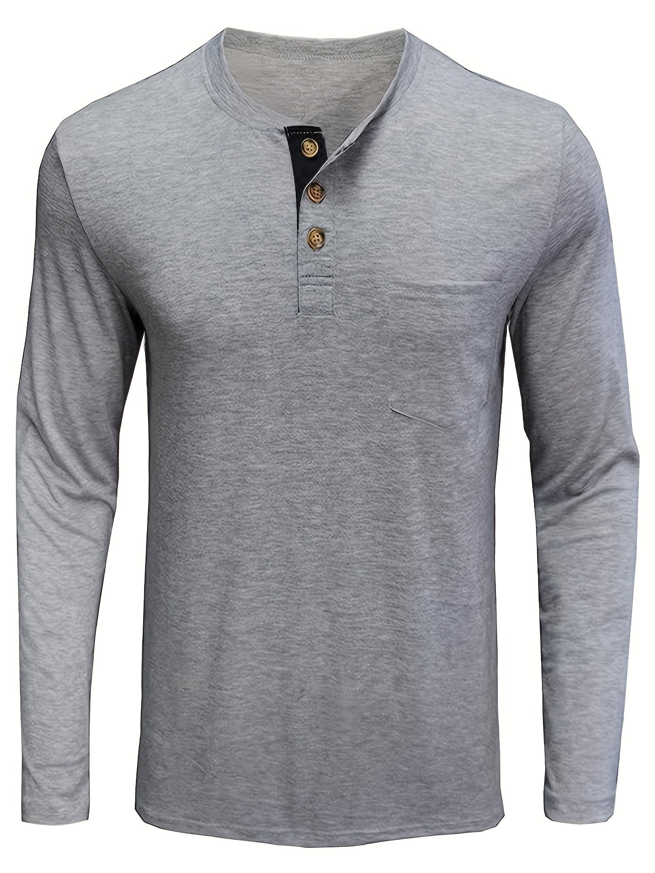 Men's plus size Henley shirt made of a polyester-viscose-spandex blend with a casual polo collar, pocket and slight stretch. Long sleeve slim fit perfect for big and tall adults in spring