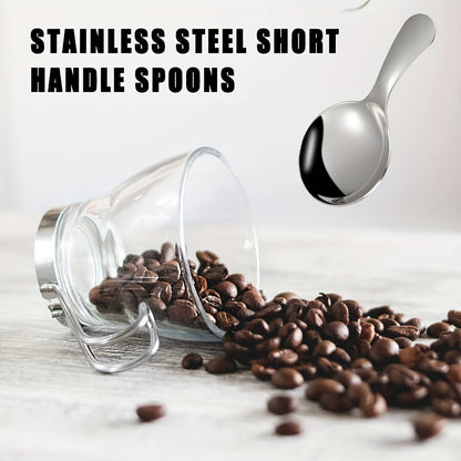 Compact Stainless Steel Mini Spoon with Short Handle - Ideal for Coffee, Tea, Condiments & Sugar - Strong and Reliable Kitchen & Restaurant Essential for Serving Coffee and Tea