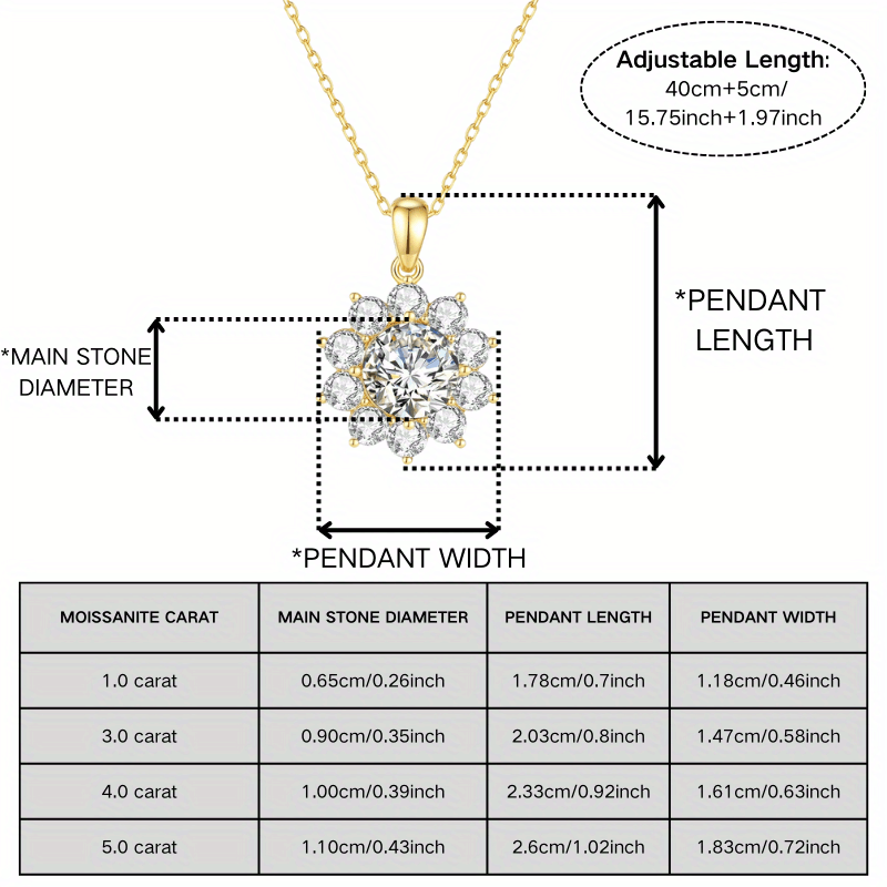 Ethical 18K Golden Plated Moissanite Flower Pendant Necklace, made with S925 Silver, perfect for a stylish vacation look. Great for fancy events, music festivals, or as a gift for Christmas, birthdays, or anniversaries - suitable for all seasons.