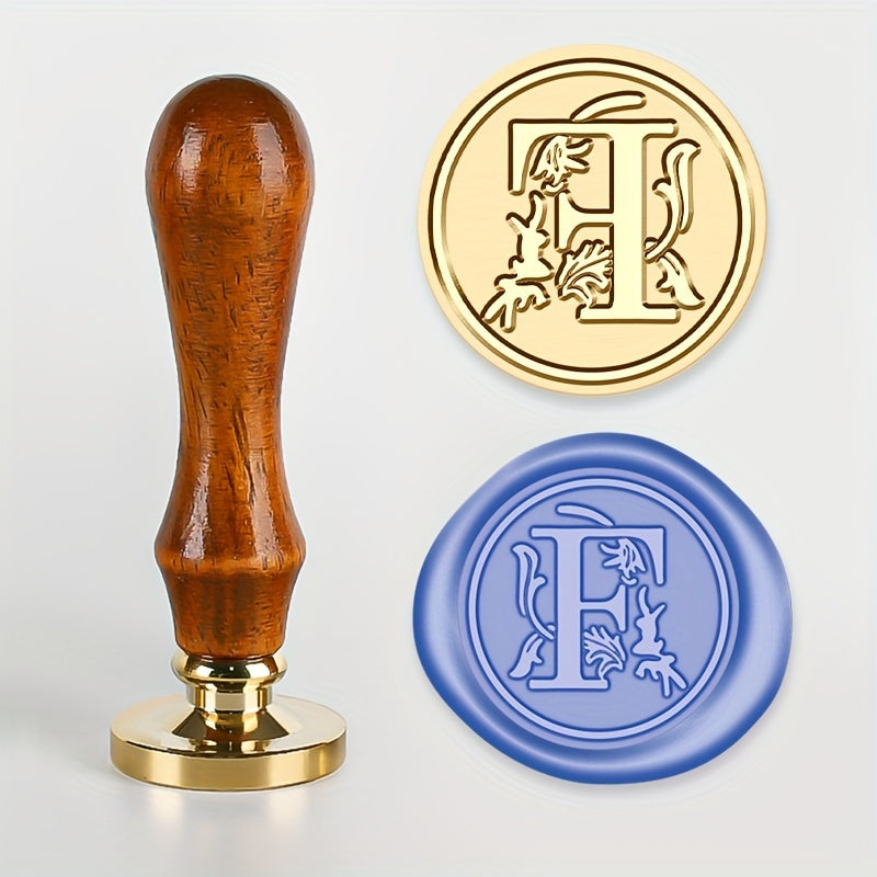 1 set of a 26-letter series Wax Seal Stamp with a Retro Wood Handle and Brass Head for various uses such as Thanksgiving Cards, Envelopes, Gift Wrapping, and Wedding Invitations featuring a