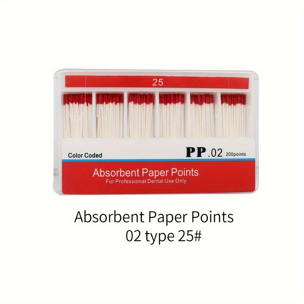 200 Model Taper 02 Absorbent Paper Points in sizes 15, 20, 25, 30, and 40.