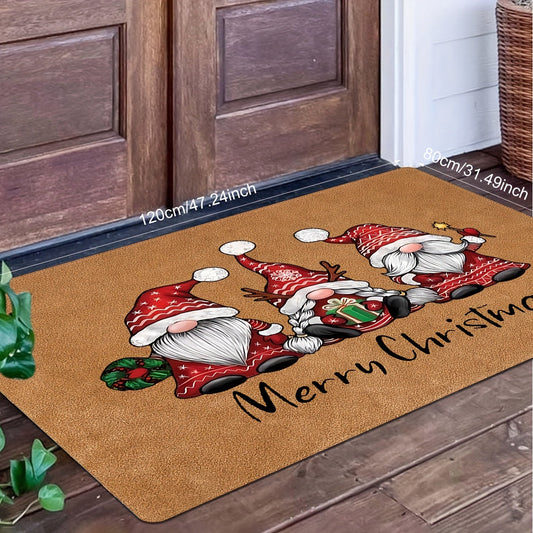 Merry Christmas Gnome Welcome Doormat, 1 piece - Perfect for Indoor/Outdoor Use, Dirt Resistant, Absorbent Bath Mat, Ideal for Living Room, Bedroom, Bathroom, Kitchen - Hand Wash Only - Home Decor Essential