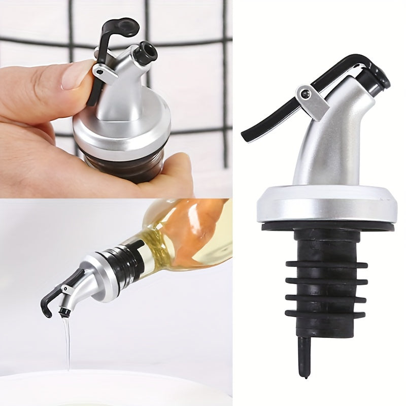 Leakproof olive oil dispenser for salad dressing and cooking, with easy-pour vinegar bottle stopper.