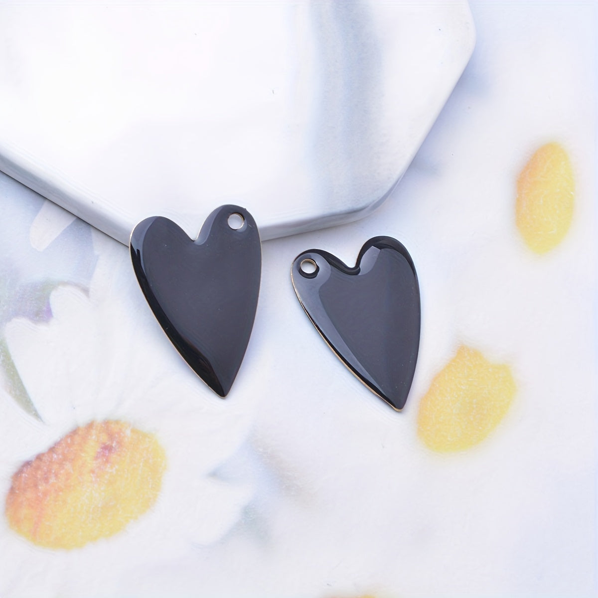 Six pieces of copper dual-sided enamel heart charms for creating DIY jewelry accessories, perfect for adding oil droplets with a non-fading design, ideal for a fashionable theme.