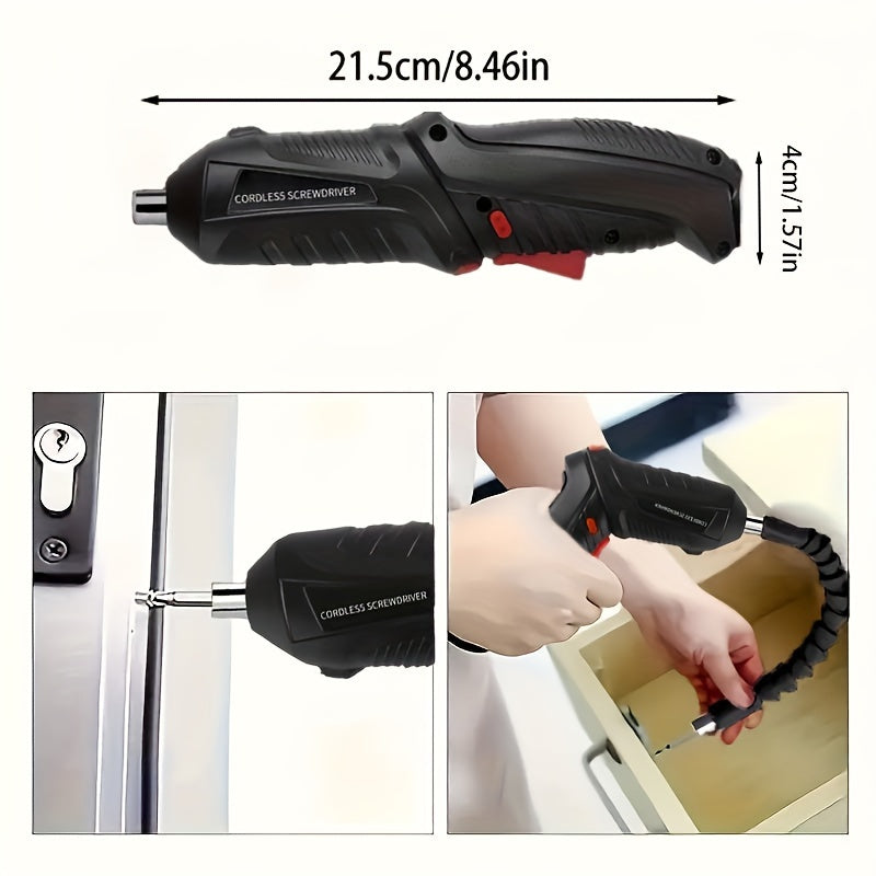 1pc Cordless Electric Screwdriver Set with adjustable form, high torque, long-lasting 1300mAh rechargeable lithium battery, and various accessories. Perfect for DIY enthusiasts and