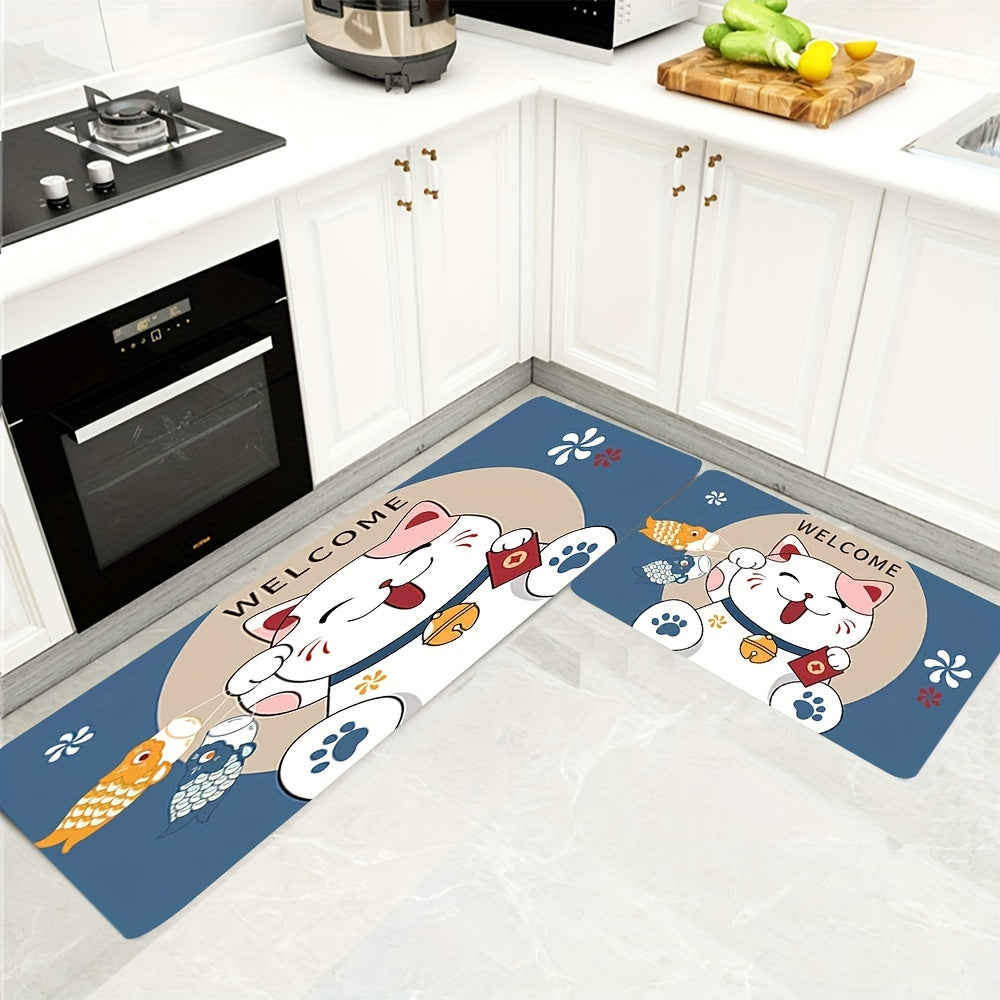 Soft thickened area rug with a Fortune Cat design, providing anti-fatigue comfort and shaggy style for your floors. This home decor essential is machine washable and non-slip, making it perfect for your entrance, living room, bedroom, game room