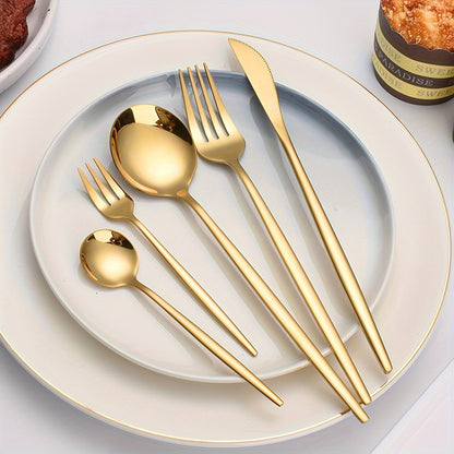 Stylish 30-piece Gold Stainless Steel Cutlery Set - Ideal for Home, Restaurants, Events - Dishwasher Safe, High-quality Utensils.