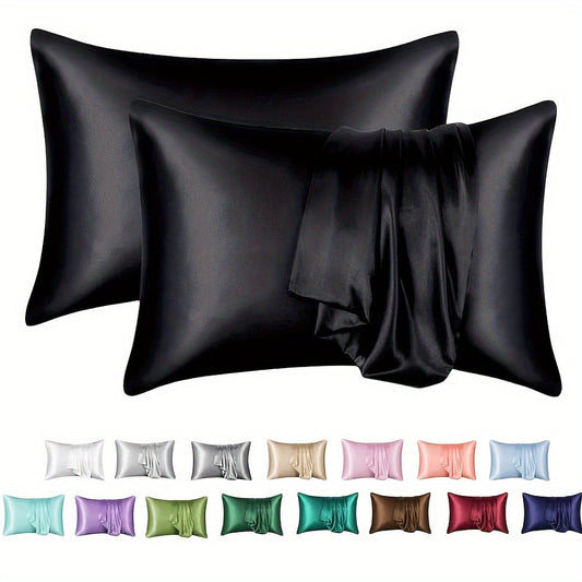 A set of two luxurious sateen pillowcases, each weighing 90g and featuring an envelope closure. Crafted from 100% polyester satin and silky fabric, these pillowcases are designed to be gentle on both hair and skin. They come in a variety of colors to