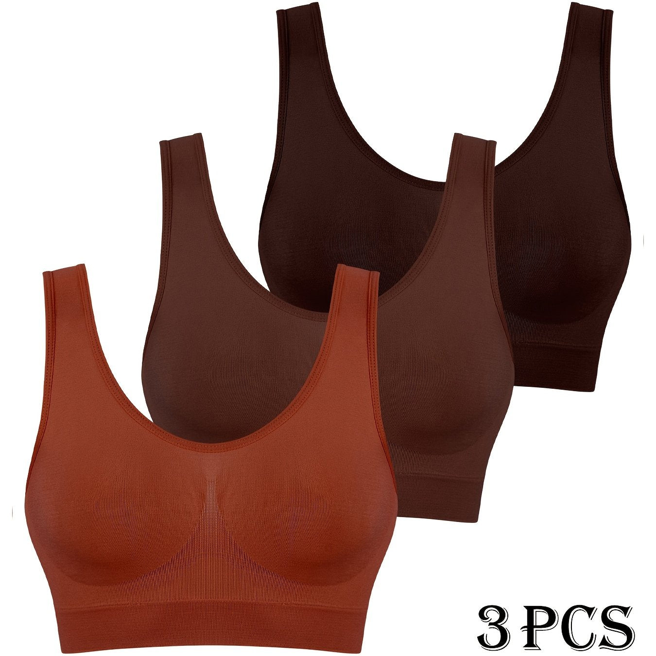 3 seamless high support sports bras for women made of polyamide and elastane. No padding, shockproof, wirefree comfort.