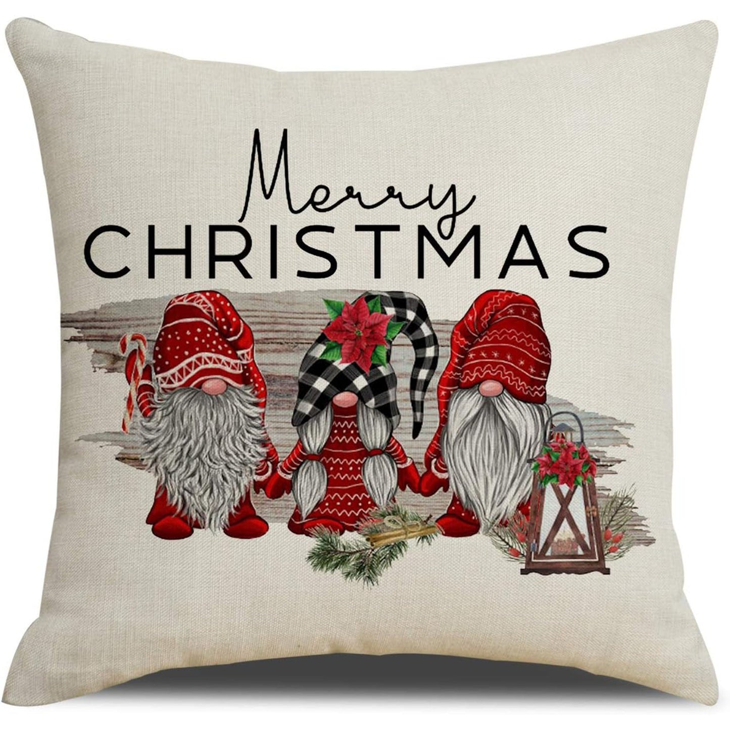 1 piece of Merry Christmas Gnome Decorative Throw Pillow Cover available in sizes 16x16, 18x18, or 50.8x50.8 cm. This Square Linen Red Gnomes Farmhouse Decor Christmas Cushion Pillow Case comes with a Hidden Zipper, perfect for use on your Sofa, Kitchen