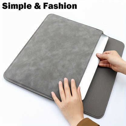 Leather laptop sleeve with stand, ergonomic and water-resistant, fits 13.3, 14.1 inch notebooks - solid pattern.