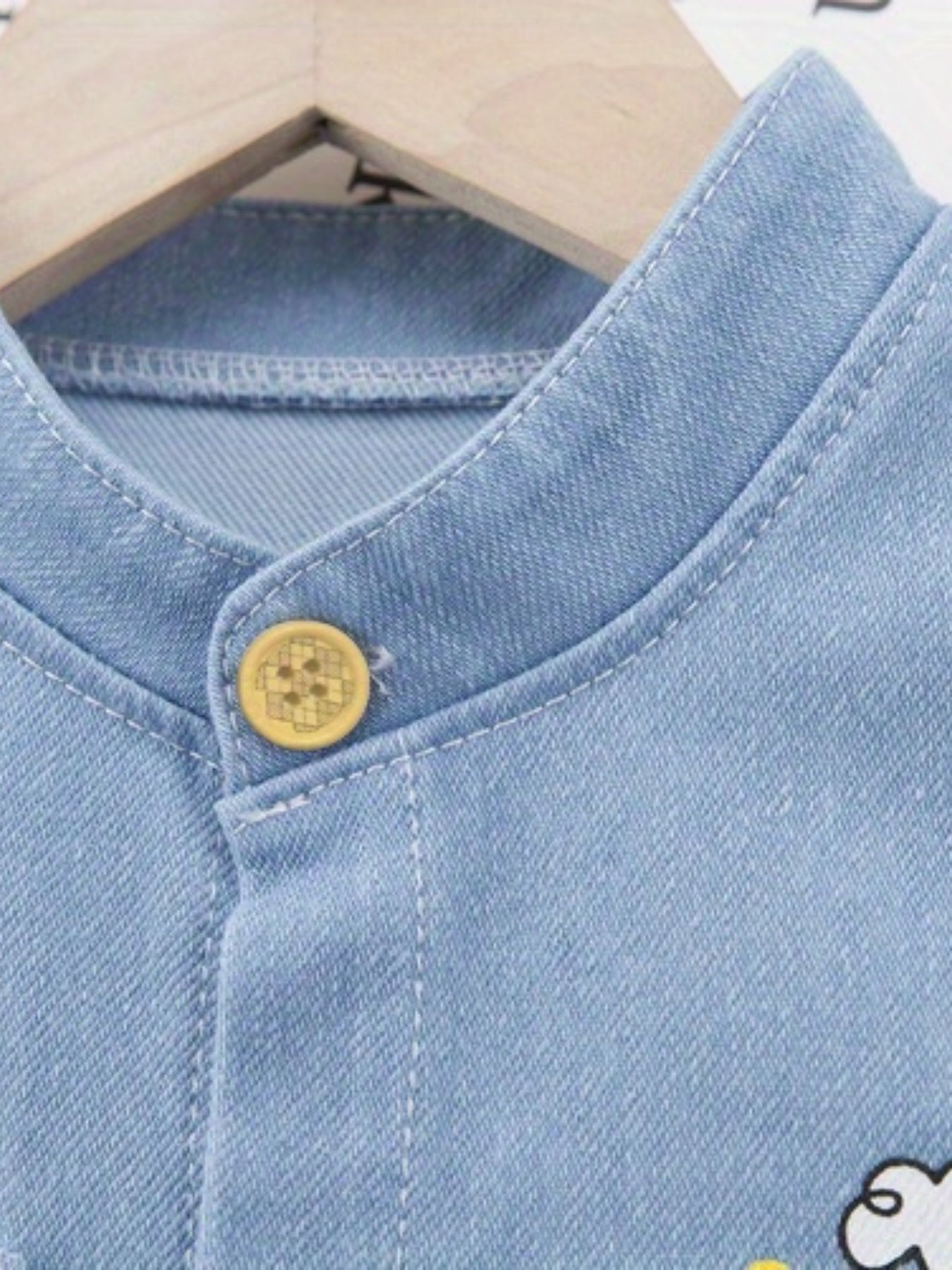 Baby boys' cute cartoon denim outfit for summer parties.