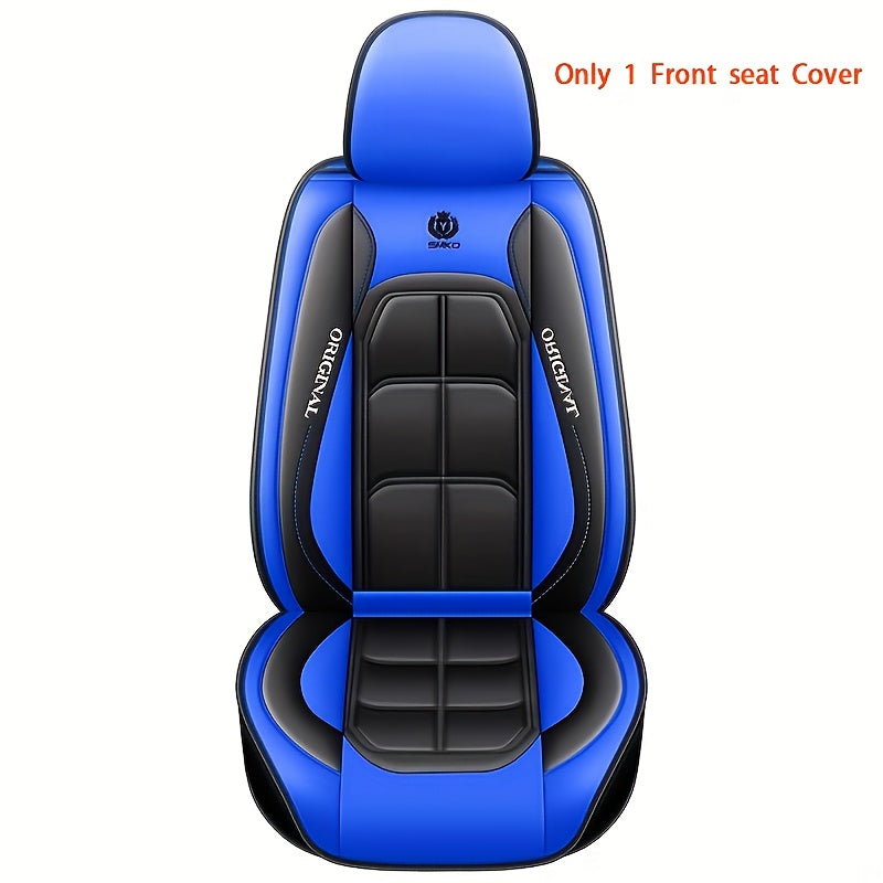 Luxury embroidered PU leather car seat cover cushion for sedan SUV front seat with sponge filling. Hand wash/dry clean, fits most vehicles for car seat protection. Modern sleek woven