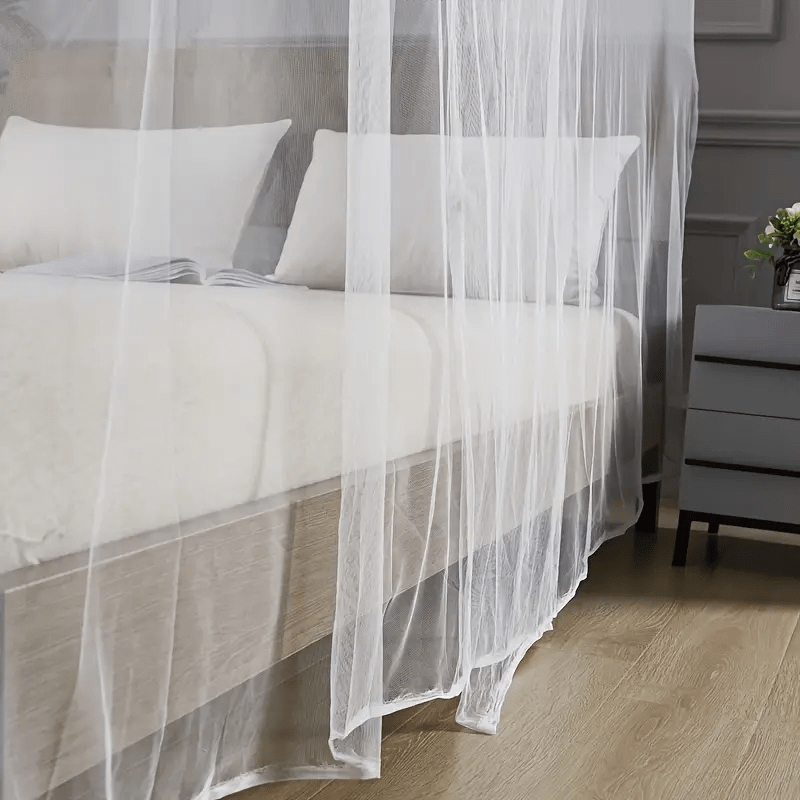 Easily install this elegant white polyester bed canopy with a single entry. No frame required. It is portable and perfect for creating a mosquito-free sleeping space in the bedroom, dorm, guest room, patio, porch, or while camping outdoors during the