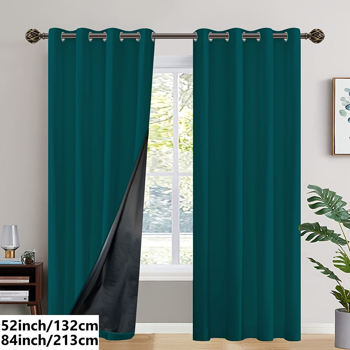 2PC Insulated Blackout Curtains with Coated Insulating Lining - Ideal for Living Room, Bedroom, Kitchen, Bathroom - Perfect for Home and Room Decoration