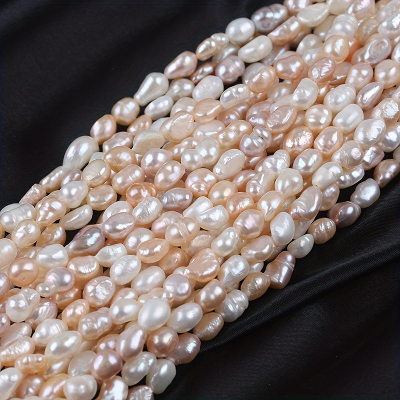 Top Pick: Baroque Style Freshwater Cultured Pearls in White, Pink, and Purple Shades - 1 Strand of Elegant 6-7mm Pearls with Straight Holes for Easy Threading, Perfect for Jewelry Making, Natural White with Two-sided Luster