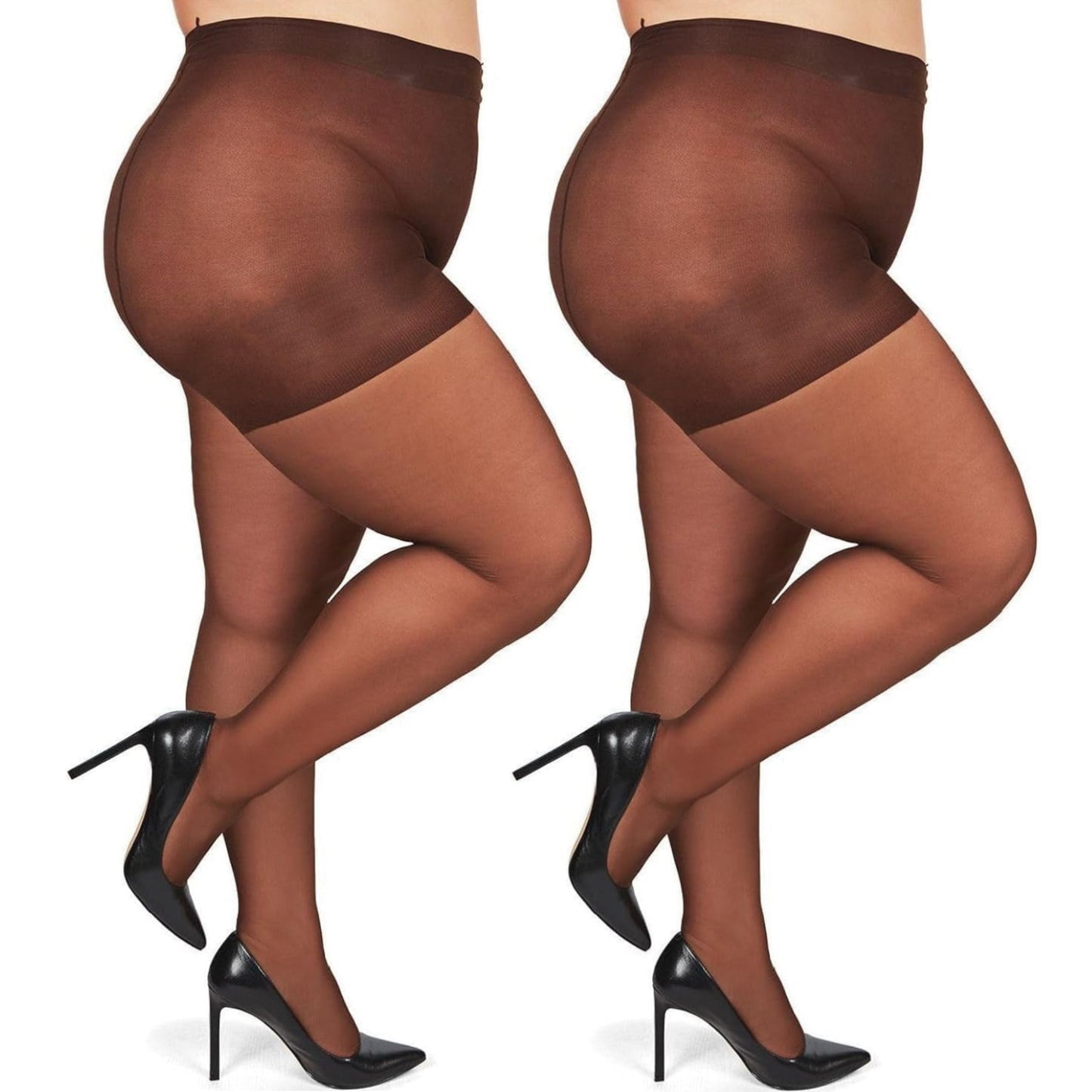 Plus Size Control Top Tights for Women, High Waist Sheer Pantyhose