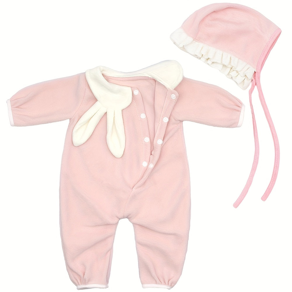 Pink Rabbit Ears Onesie with cap for 22in NPK Silicone Dolls.