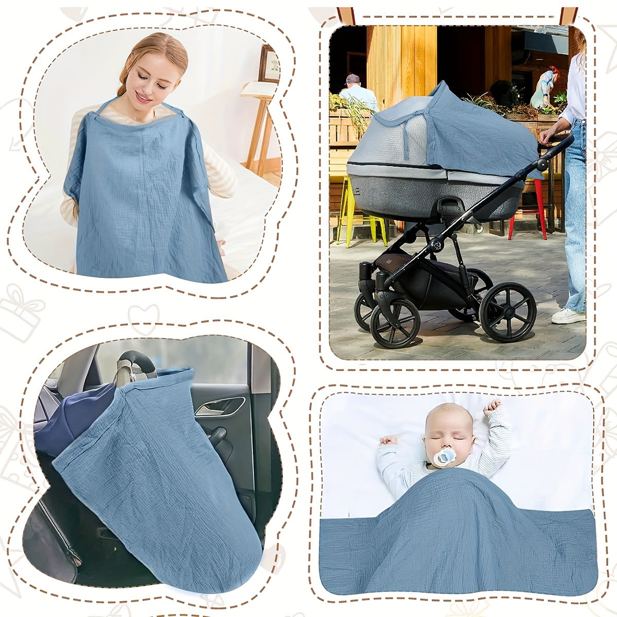 Versatile Outdoor Nursing Cover for Breastfeeding - Lightweight, Breathable, Multi-Functional. Can be used as a Car Seat Canopy, Stroller Cover, Sun Shade, Scarf, or Shower Gift. Available in Solid Colors.