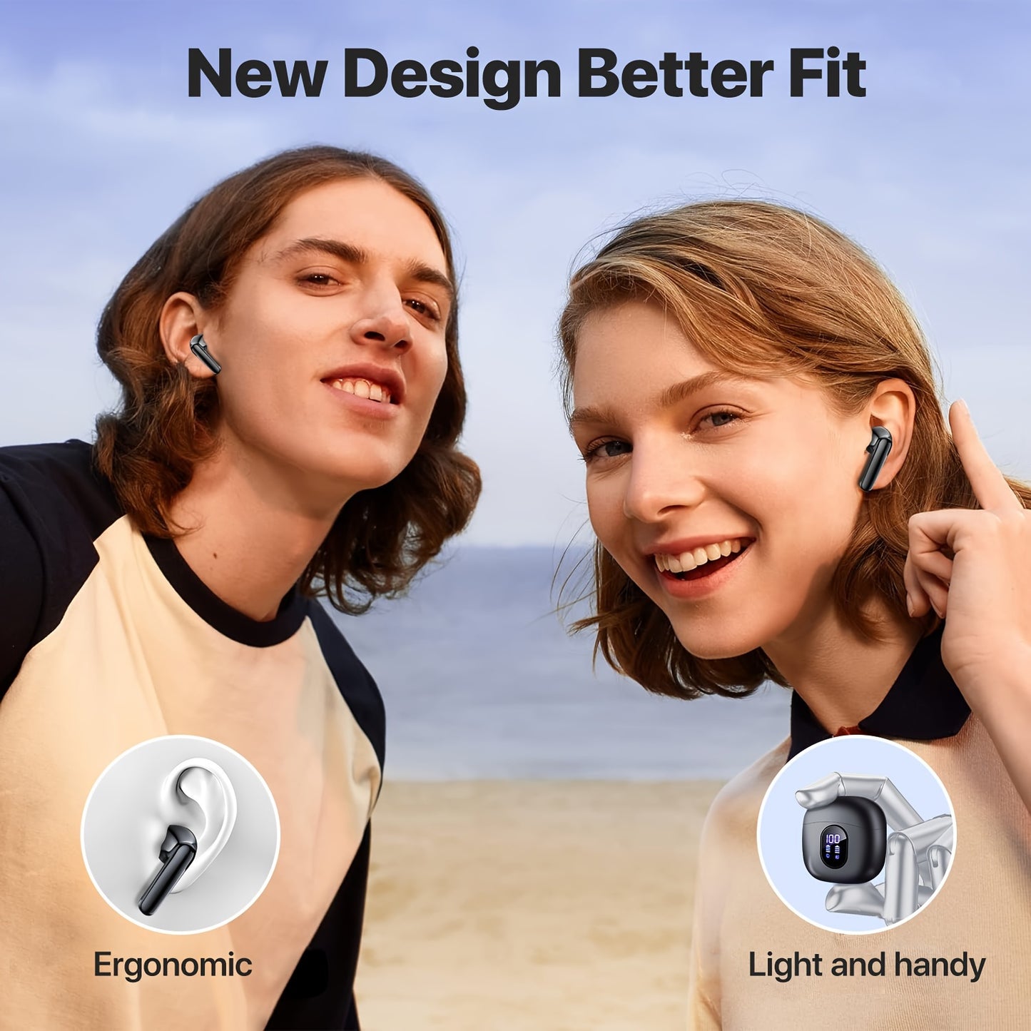 Wireless 5.3 Earbuds: 25 Hours Playtime, Stereo Sound, Enhanced Bass, 4 ENC Microphones, LED Display, Noise Cancellation, Ideal for Sports, Android/iOS Compatible.