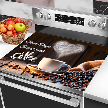 Upgrade your kitchen with this coffee-themed stove top protector! Measuring 28.5x20.5 inches (72.5x52cm), this extra large mat is made of diatom mud material that is non-skid and water-resistant. Perfect for use with electric stoves, coffee machines