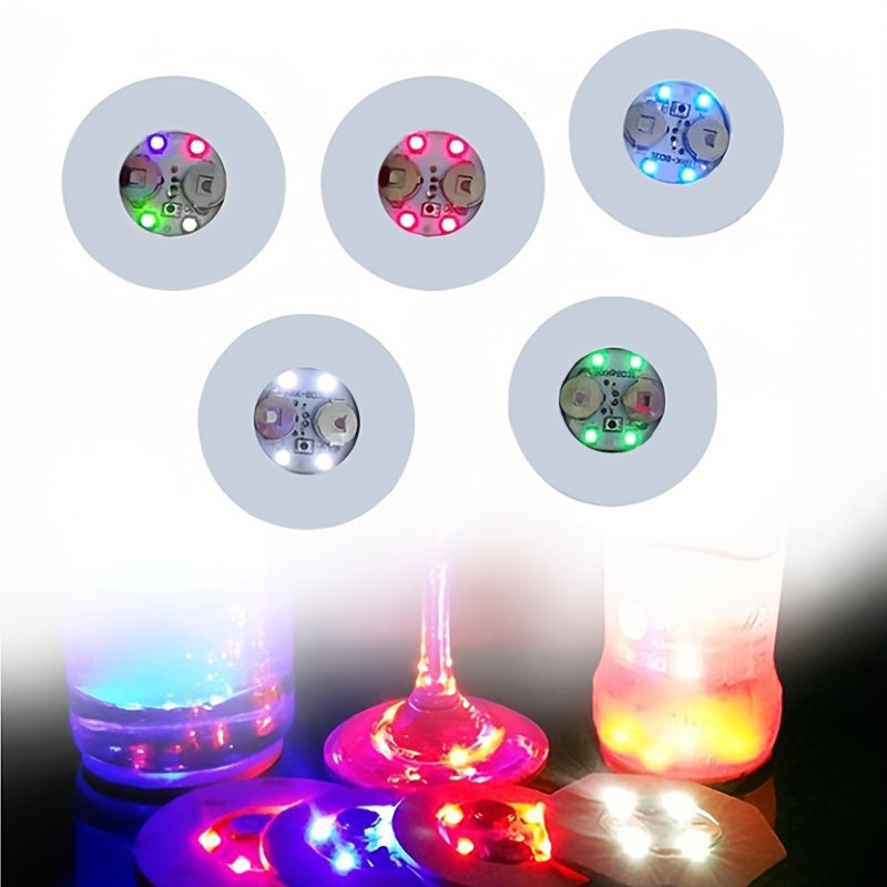 5 LED illuminated bar coasters for decorating Christmas, bar, KTV, wedding party, and cocktail beverages.