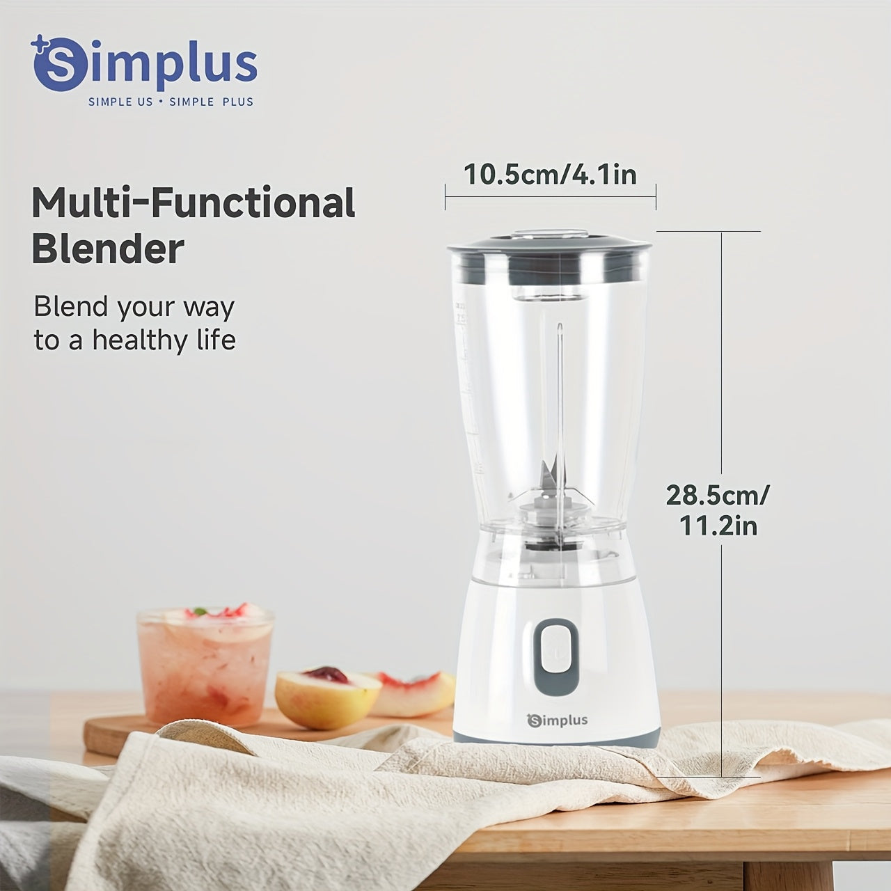 Simplus Blender with 600ml Capacity, Auto Clean, Non-Slip Base, Push Button Control, 220V-240V Power, European Plug, No Heating, Plastic Body, No Battery/Conversion Plug.