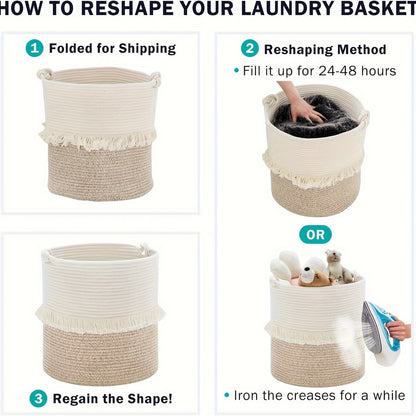 Rectangular Woven Jute Fabric Laundry Basket with Handles - Stylish Storage Hamper for Clothes, Toys, and Blankets - Ideal for Bathroom Organization