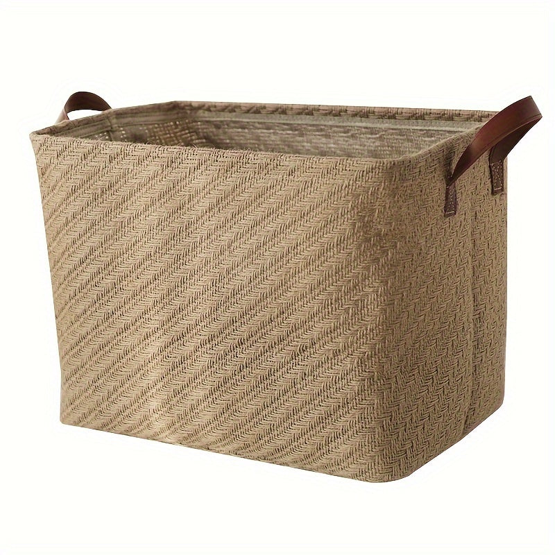 Jute Cloth Storage Bin with Handle - Spacious Wardrobe Organizer for Books, Snacks, Toys, Christmas and Halloween Gifts