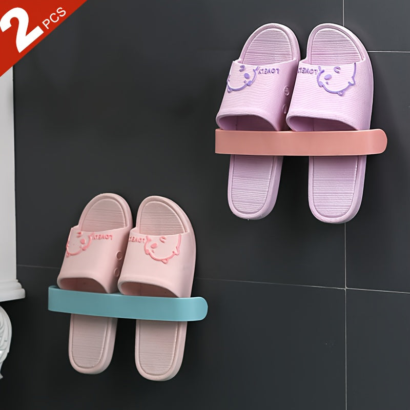 Keep your bathroom organized with our two slipper racks, designed to be ventilated and water-draining. Easily secure them with adhesive that is waterproof and moisture-proof, preventing them from falling off. Perfect for storing slippers in the kitchen