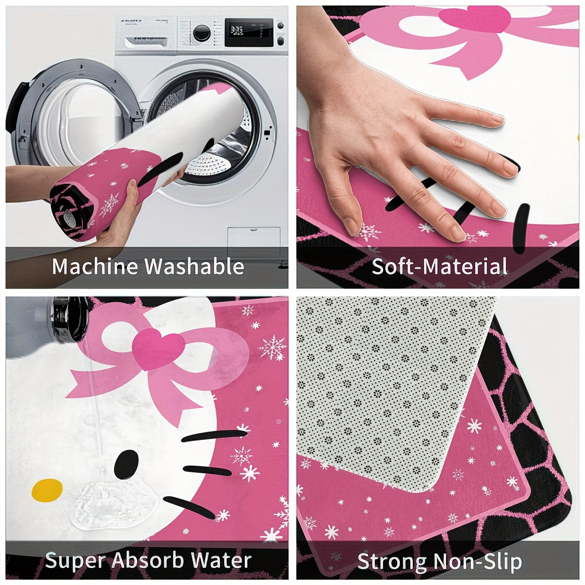 Get Hello Kitty Themed Indoor Door Mats for Winter and Christmas Decorations. These mats have non-slip, thickened designs that are perfect for use in kitchens, bathrooms, and laundry rooms.