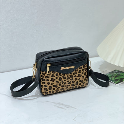 [Modern Appeal] Women's Leopard Print Crossbody Bag with Adjustable Strap - Versatile for Casual Outings, Office, and Daily Commute - Includes Phone Pocket and Coin Purse - Black, Small size