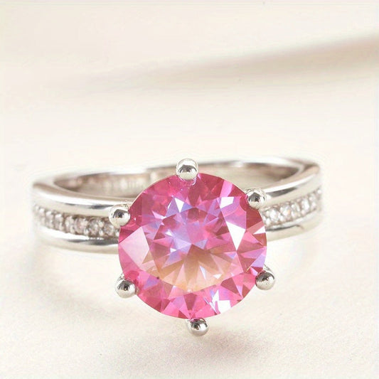 Luxurious ETERNALS EARTH 2.0 Carat Pink Moissanite Engagement Ring in S925 Silver with 18K Gold Plating, Synthetic Stone, December Birthstone, Perfect Romantic Gift for Christmas, Wedding, or Vacation - Timeless Jewelry for All Seasons