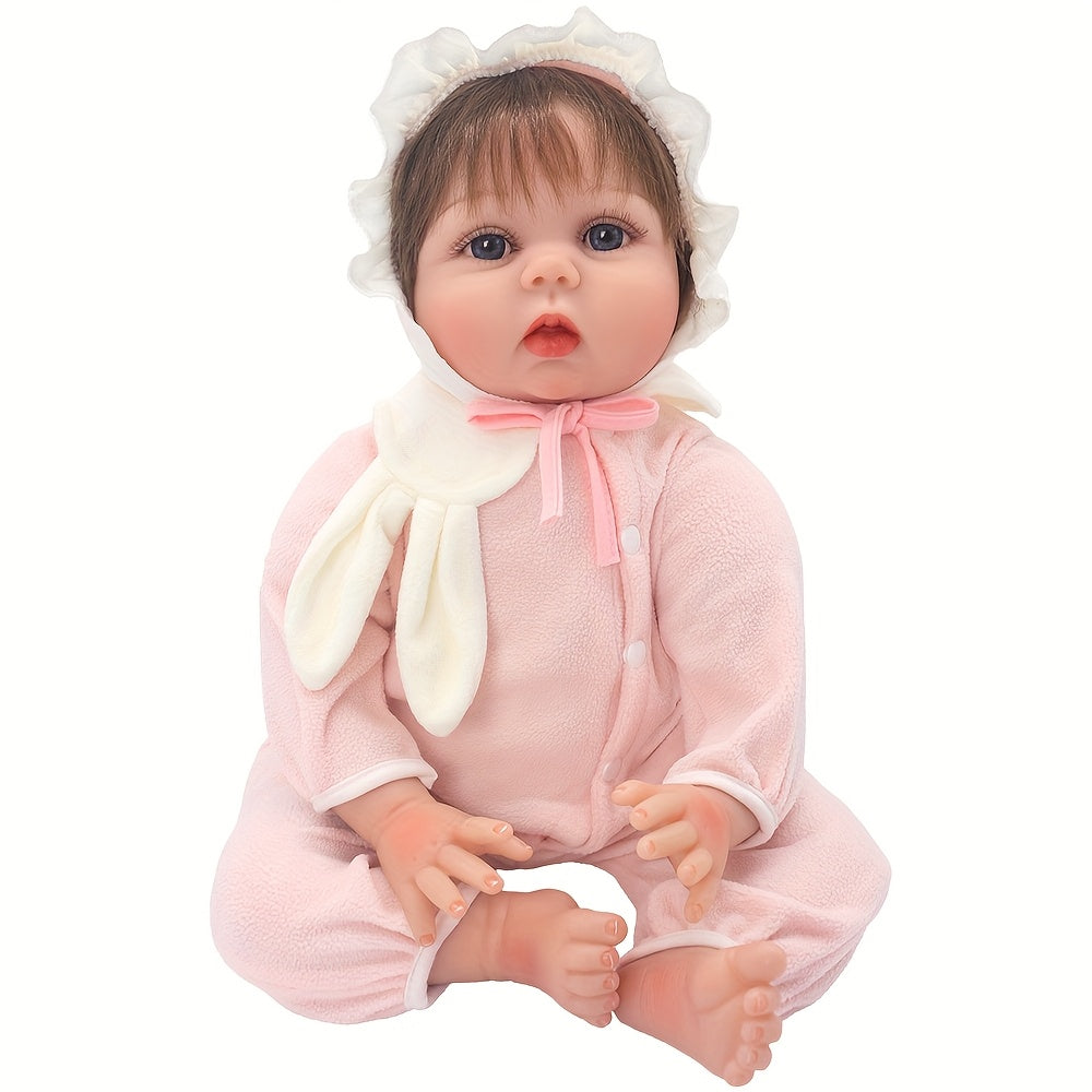 Pink Rabbit Ears Onesie with cap for 22in NPK Silicone Dolls.