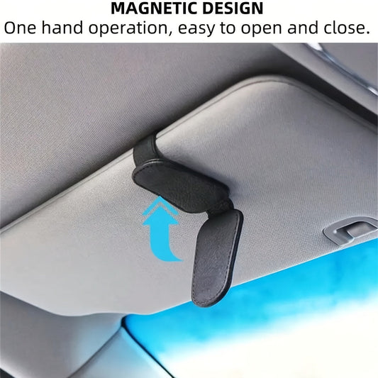 Stylish Magnetic PU Leather Car Visor Glasses Holder Clip Designed for Women, Durable Multi-Functional Eyewear Organizer