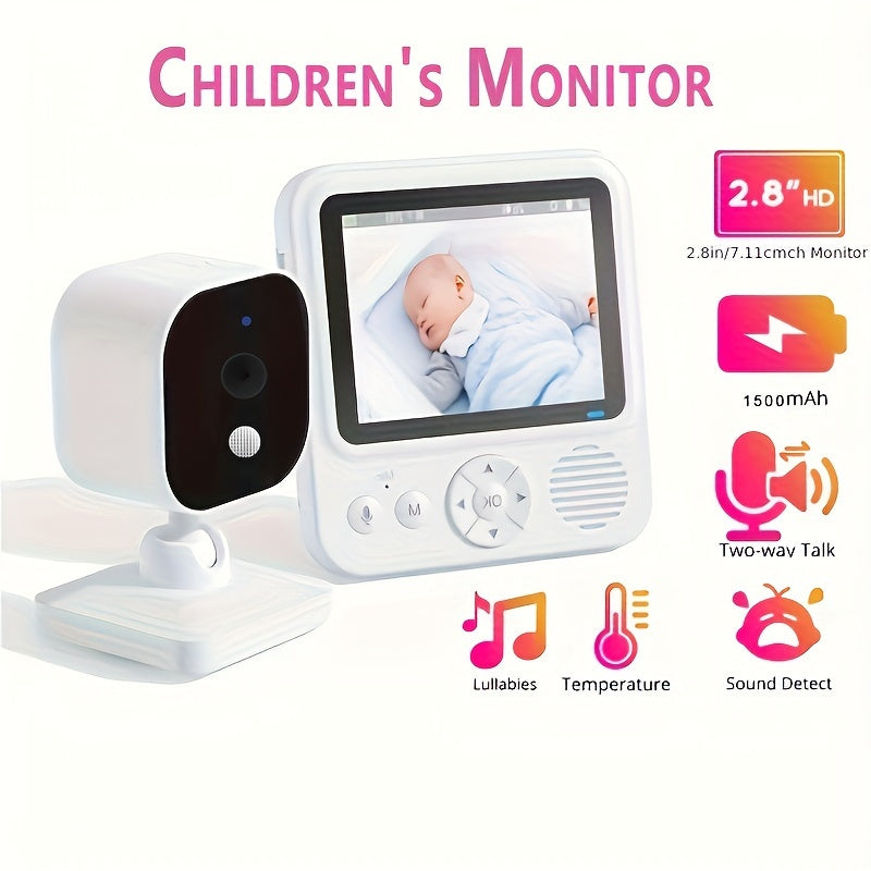 Monitor with Temperature Display and Voice Intercom Function, Real-time Monitoring, 1500mAh Battery, HD Video Camera, Crying Alarm, Ideal Gift for Christmas, Halloween, Thanksgiving