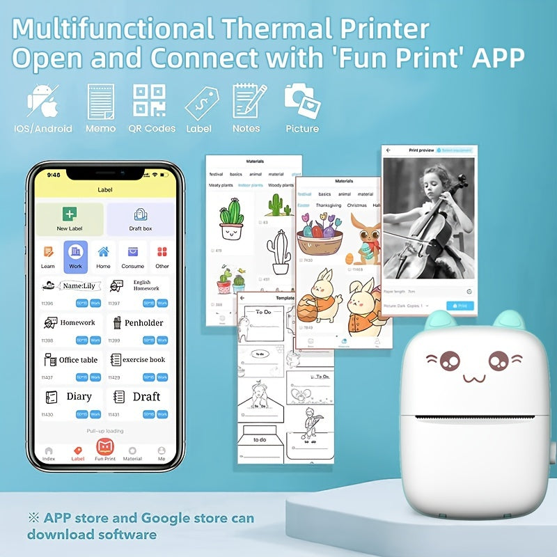 Tree Science Mini Portable Thermal Printer - Wireless, 203dpi for Photos & Labels, USB Powered with Battery