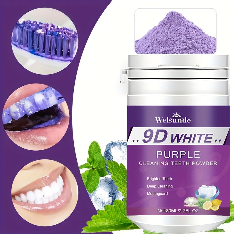 Travel-sized Purple Teeth Whitening Powder (2.7fl.oz) with Minty Fresh Breath, Gentle on Gums, Perfect for Gifts.