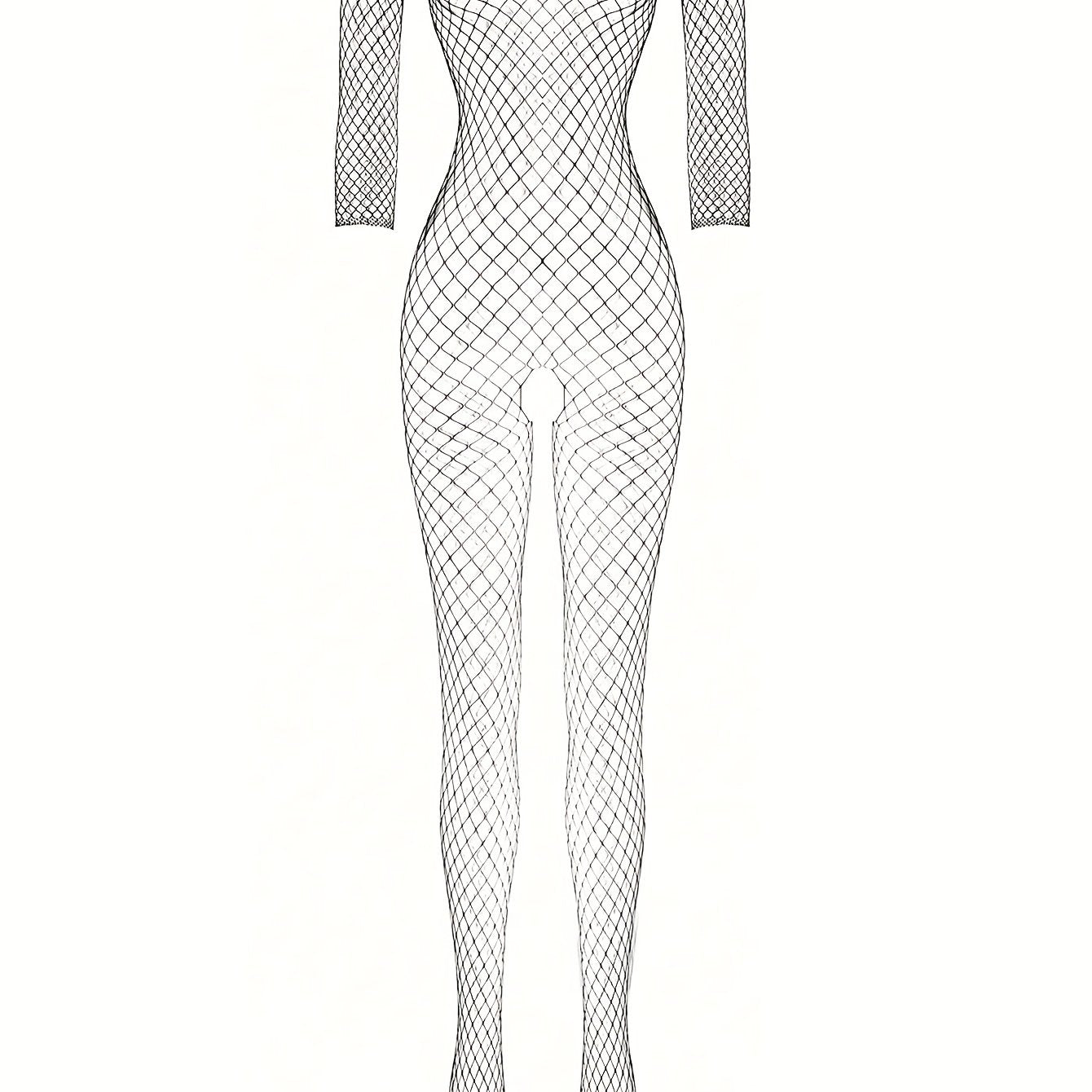 One-shoulder sexy bodystocking in fishing net material.