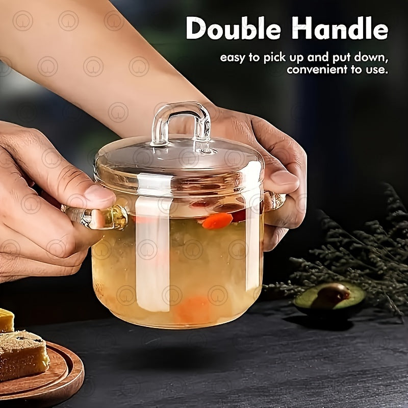 Glass Stockpot with Lid, 13.53oz Borosilicate Cooking Pot - Microwave Safe, Perfect for Cooking Soup, Bird's Nest, Custard, Pudding, Eggs, Milk - Adorable Design for Single Serve, Essential Kitchen Cookware