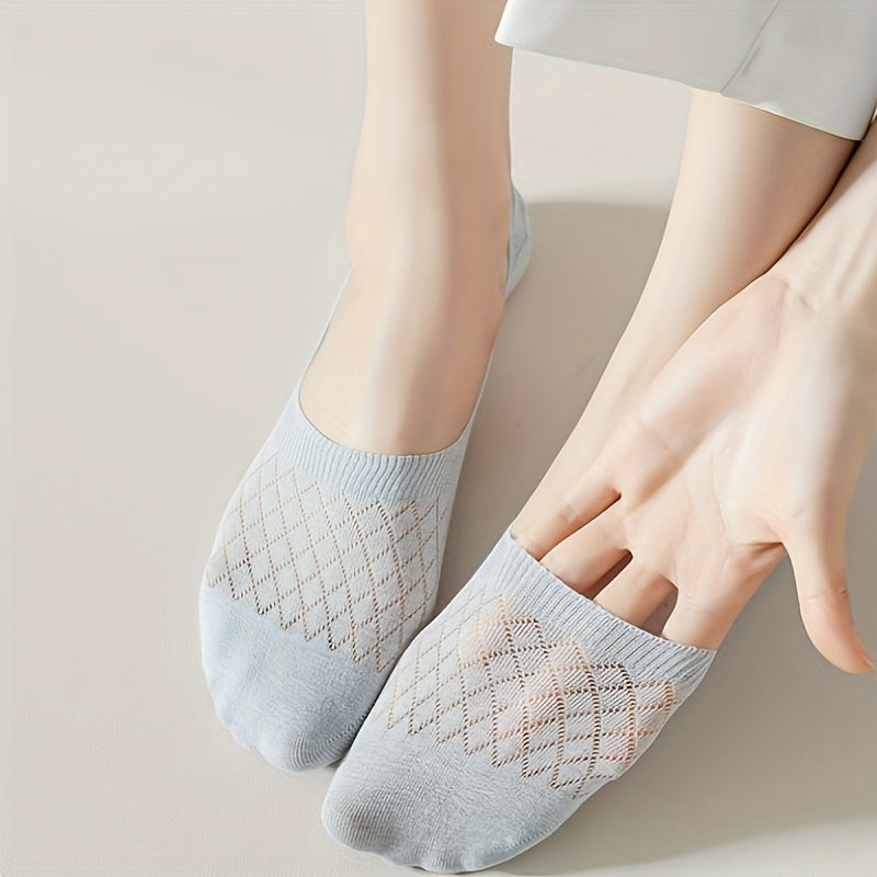 5 Pairs of Women's Breathable No-Show Socks in Soft Pastel Colors with Elegant Knit Design for Spring & Summer Casual Wear